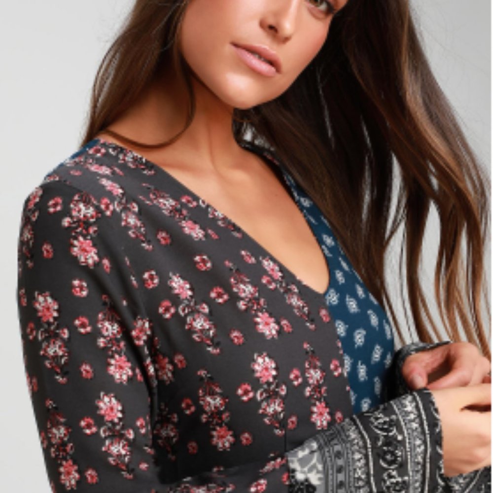 Sold👗Clover Blue Print Long Sleeve Maxi M NWT - Picture 5 of 8